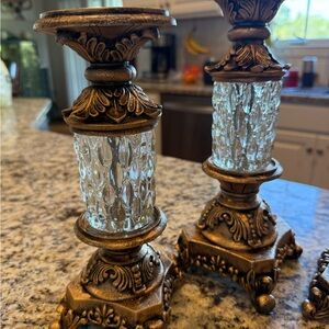 Elegant Gold and Glass Candle Holders